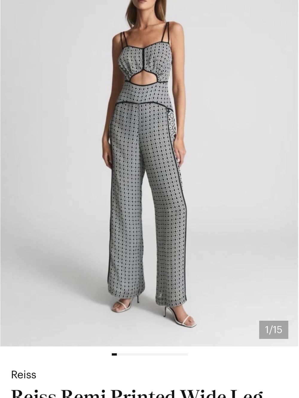 Reiss Black & White Cutout Wide-Leg Jumpsuit